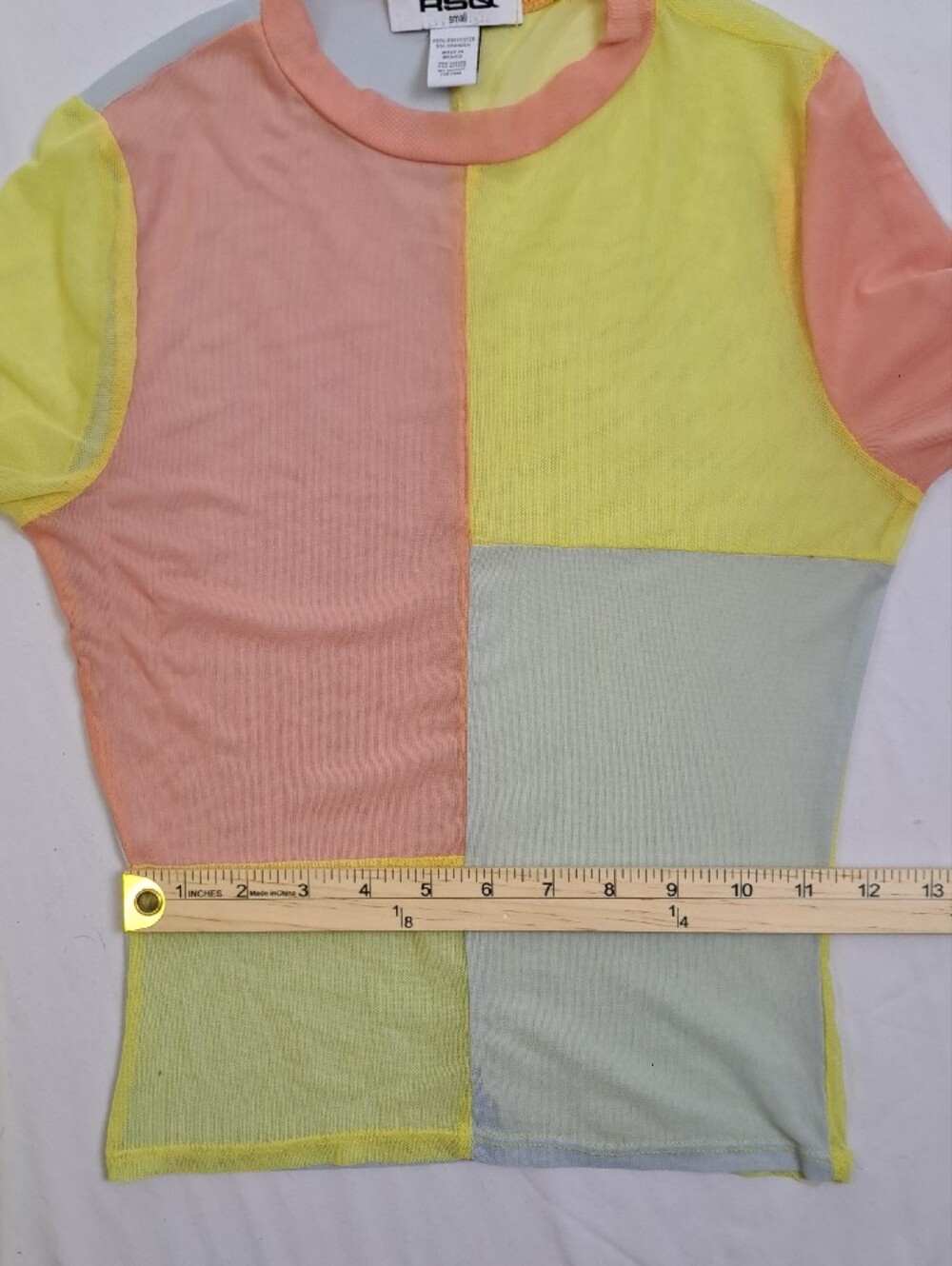 RSQ Sheer Mesh Colorblock Long Sleeve Shirt Funky Pastel Festival Y2K Size S - Picture 8 of 11